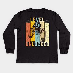 40th Birthday Level 40  Video Kids Long Sleeve T-Shirt